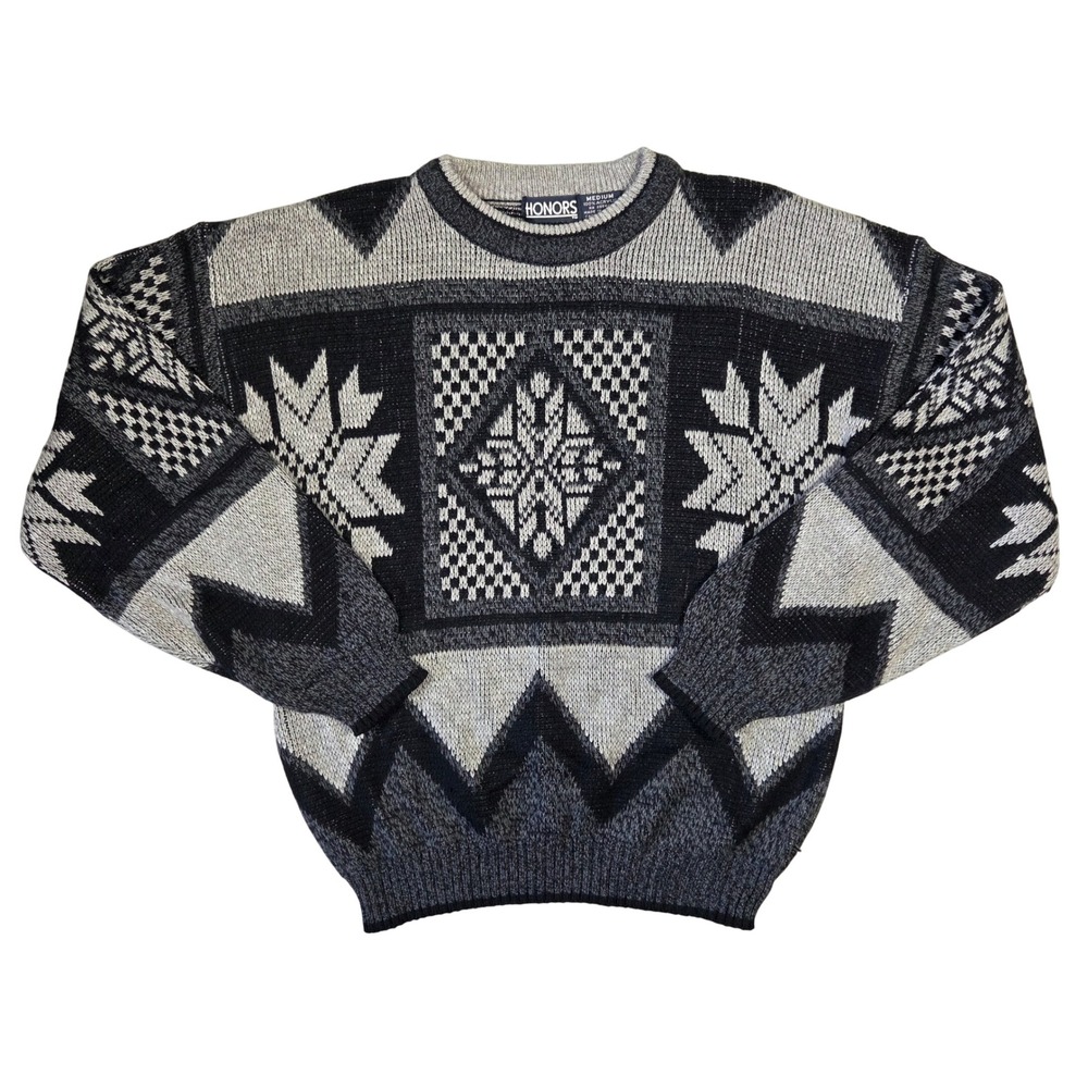 Honors Mens Vintage Geometric Knit Skater Grunge Punk Chunky Sweater M Retro